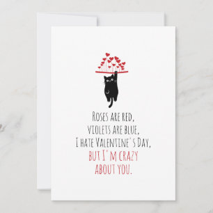 Funny Black Cat Hanging Out Anti Valentine's Day Holiday Card