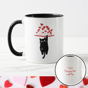 Funny Black Cat Hanging Out Valentine's Day Mug