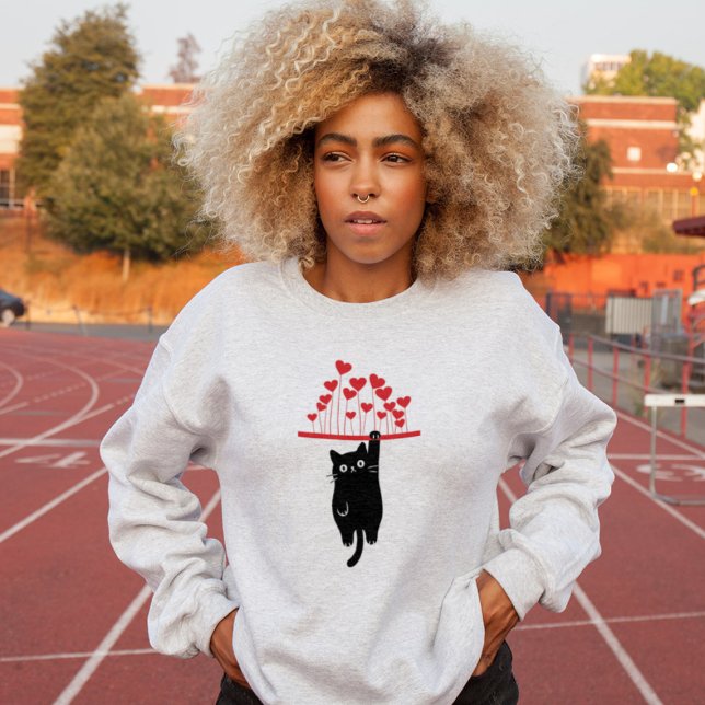Funny Black Cat Hanging Out Valentine's Day Sweatshirt (Creator Uploaded)