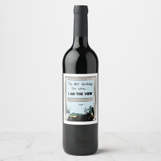 Funny Black Cat, I am the view  Wine Label (Front)