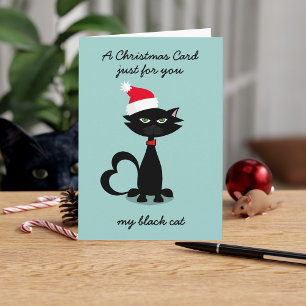 Funny Black Cat in Santa Hat Christmas Card