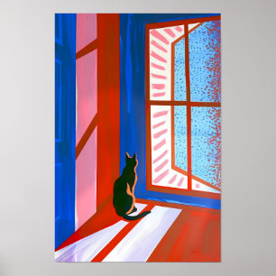 Funny Black cat in the window  Poster