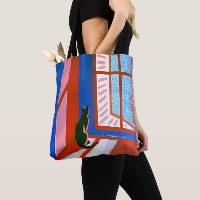 Funny Black cat in the window Tote Bag (Close Up)