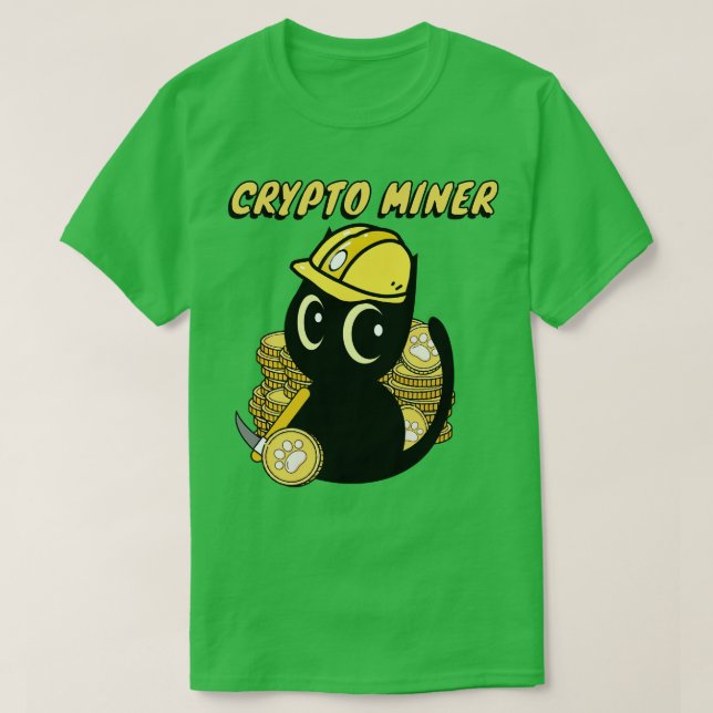 Funny Black Cat Is A Crypto Miner  T-Shirt (Design Front)