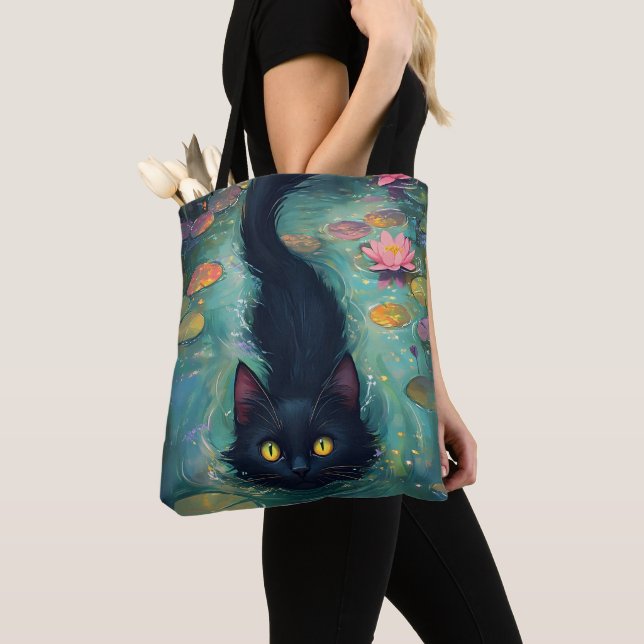 Funny Black cat is swimming  Tote Bag (Close Up)