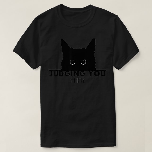 Funny Black Cat Judging You Silently Animal Pet Lo T-Shirt (Design Front)