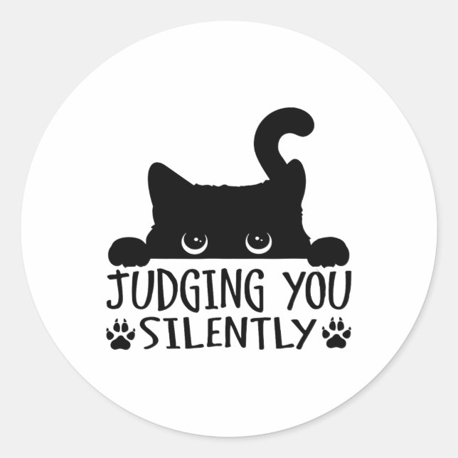 Funny Black Cat Judging You Silently Sarcastic Cat Classic Round Sticker (Front)