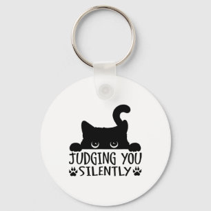 Funny Black Cat Judging You Silently Sarcastic Cat Key Ring