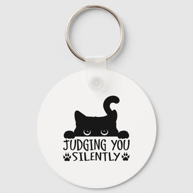 Funny Black Cat Judging You Silently Sarcastic Cat Key Ring (Front)