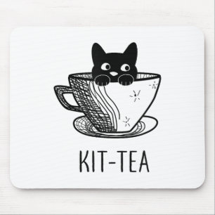 Funny Black Cat Kit-tea Graphic Men Women Girls Ki Mouse Pad