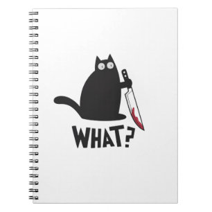 Funny Black Cat Knife What Meme Dark Humour Feline Notebook