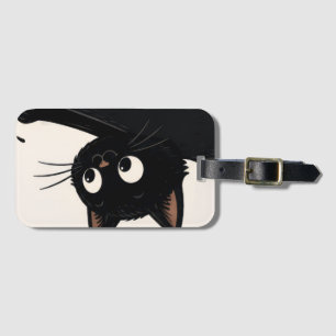 Funny Black Cat Knocking Over Pumpkin Halloween Luggage Tag