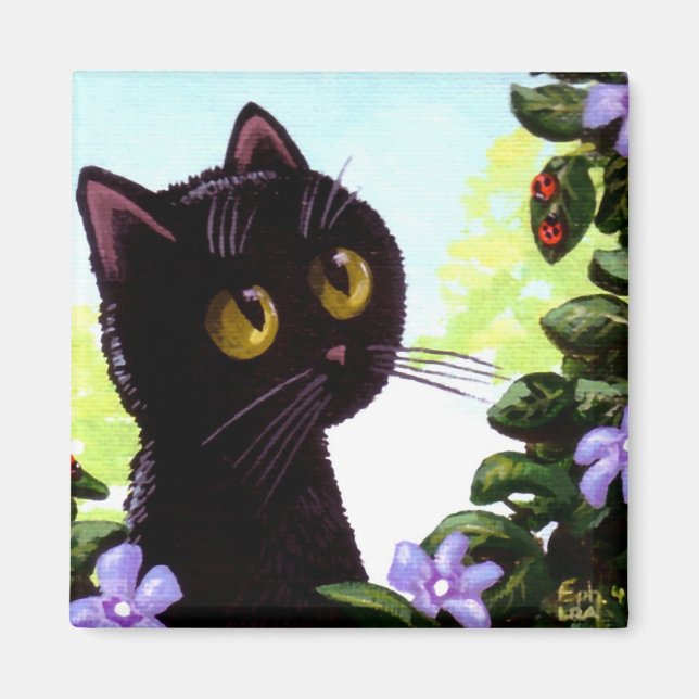 Funny Black Cat Ladybug Art Creationarts Magnet (Front)