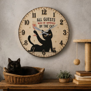 Funny Black Cat  Large Clock