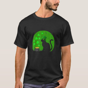 Funny Black Cat Leprechaun Hat Shamrock St Patrick T-Shirt