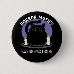 Funny Black Cat Loves Horror Movie 6 Cm Round Badge