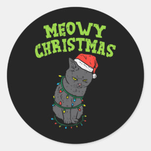 Funny Black Cat Meowy Christmas Funny Cat Men Boys Classic Round Sticker