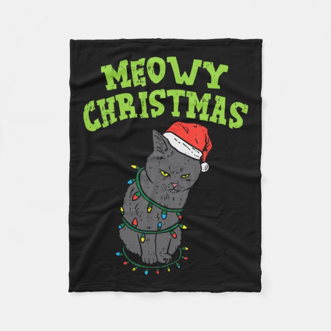Funny Black Cat Meowy Christmas Funny Cat Men Boys Fleece Blanket (Front)