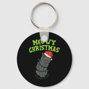 Funny Black Cat Meowy Christmas Funny Cat Men Boys Key Ring