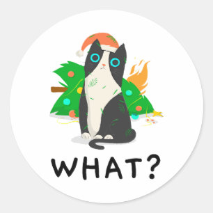 Funny Black Cat , Merry Christmas Cat Premium Classic Round Sticker