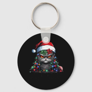 Funny Black Cat Merry Kissmy Xmas Light Pyjamas Ch Key Ring