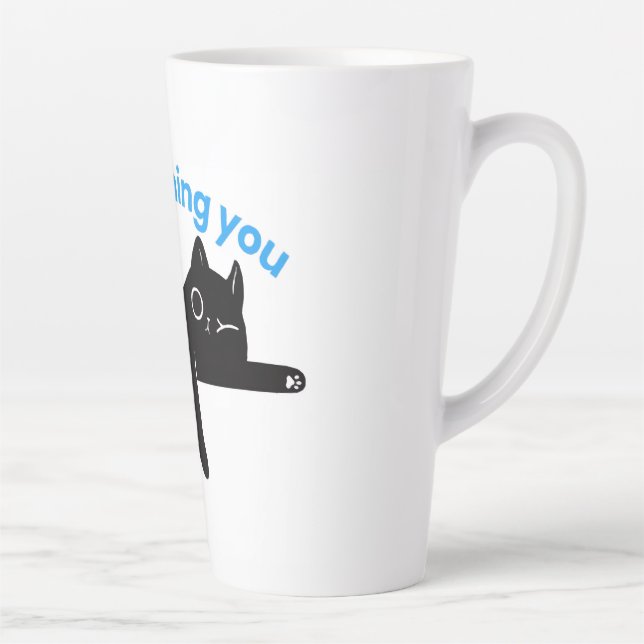 Funny Black Cat  Minimal Illustration Latte Mug (Right)
