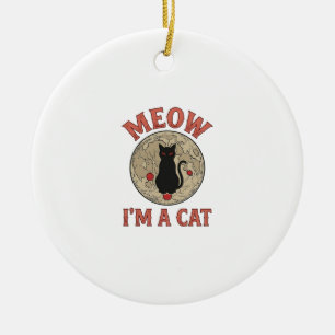 Funny Black Cat Moon Vintage Halloween Design_1 Ceramic Tree Decoration