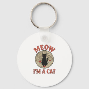 Funny Black Cat Moon Vintage Halloween Design_1 Key Ring