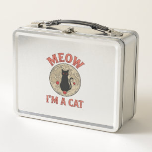 Funny Black Cat Moon Vintage Halloween Design_1 Metal Lunch Box
