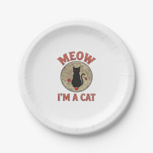 Funny Black Cat Moon Vintage Halloween Design_1 Paper Plate