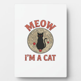 Funny Black Cat Moon Vintage Halloween Design_1 Plaque