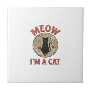 Funny Black Cat Moon Vintage Halloween Design_1 Tile