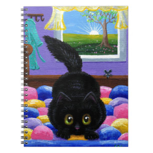 Funny Black Cat Mouse Bed Creationarts Spiral Notebook