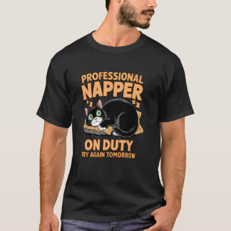 Funny Black Cat Nap Humour Lazy Sleep Procrastinat T-Shirt