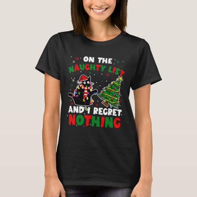 Funny Black Cat Naughty Santa Christmas Xmas Women T-Shirt (Front)