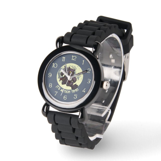 Funny Black Cat Ninja It's Action Time! Cartoon Watch (Angle)