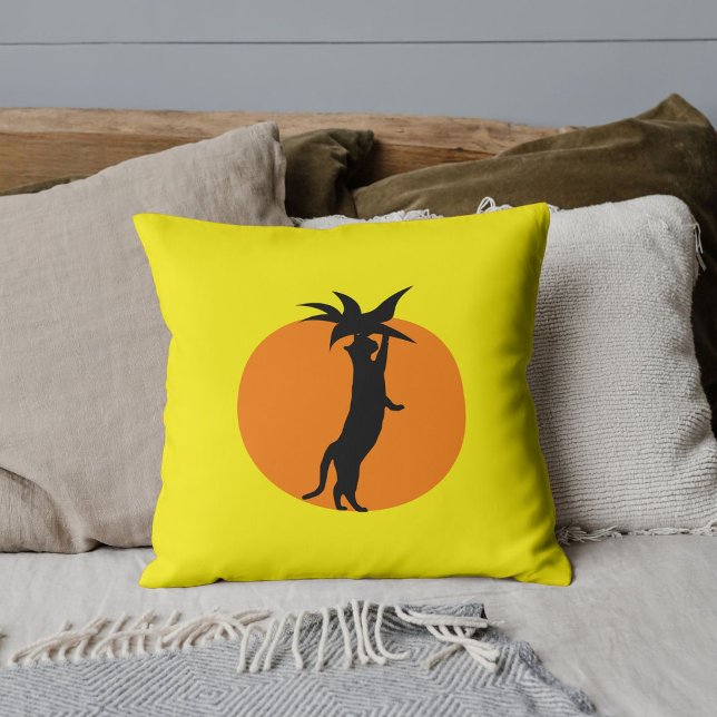 Funny Black Cat Orange Tomato Bright Yellow Custom Cushion (Creator Uploaded)