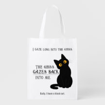 Funny Black Cat Parent Nietzsche Quote Grocery Bag