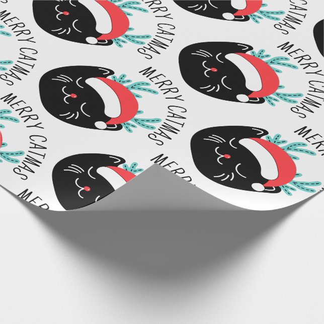 Funny Black Cat Pattern Merry Catmas Christmas Wrapping Paper (Corner)