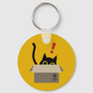 Funny Black Cat Peeking from Box Keychain