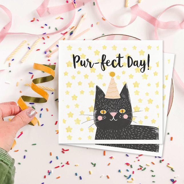Funny Black Cat Perfect Day Birthday Napkin (Funny Black Cat Perfect Day Birthday Napkins)