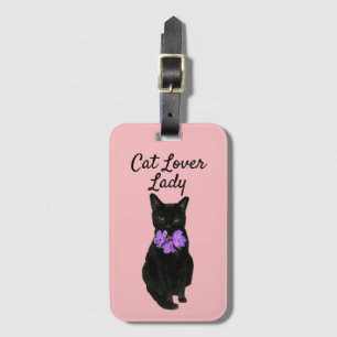 Funny Black Cat Photo Pink Custom Luggage Tag