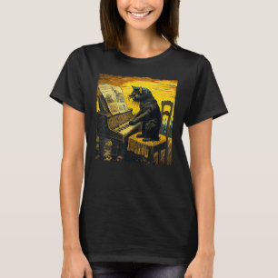 Funny Black Cat Pianist Corn On The Cob T-Shirt