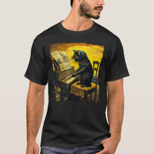 Funny Black Cat Pianist Corn On The Cob T-Shirt