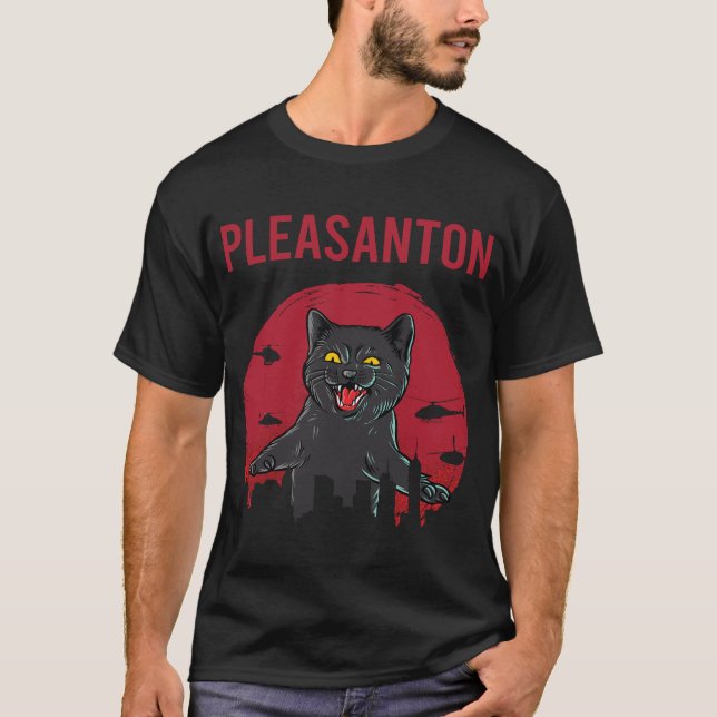 Funny Black Cat Pleasanton T-Shirt (Front)