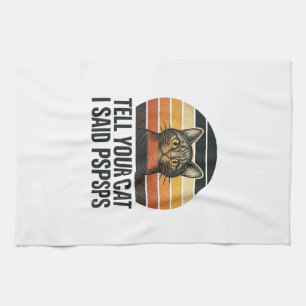 Funny Black Cat Pspsps Vintage Sunset Design_1 Tea Towel
