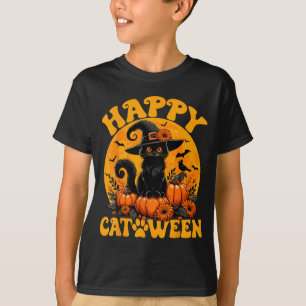 Funny Black Cat Pumpkin Witch Kitten Full Moon T-Shirt