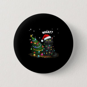 Funny Black Cat Pushing Christmas Tree 6 Cm Round Badge