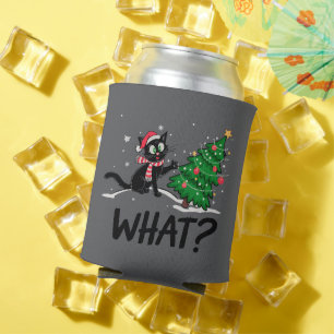 Funny Black Cat Pushing Christmas Tree Cat What? Can Cooler