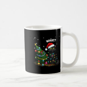 Funny Black Cat Pushing Christmas Tree Coffee Mug